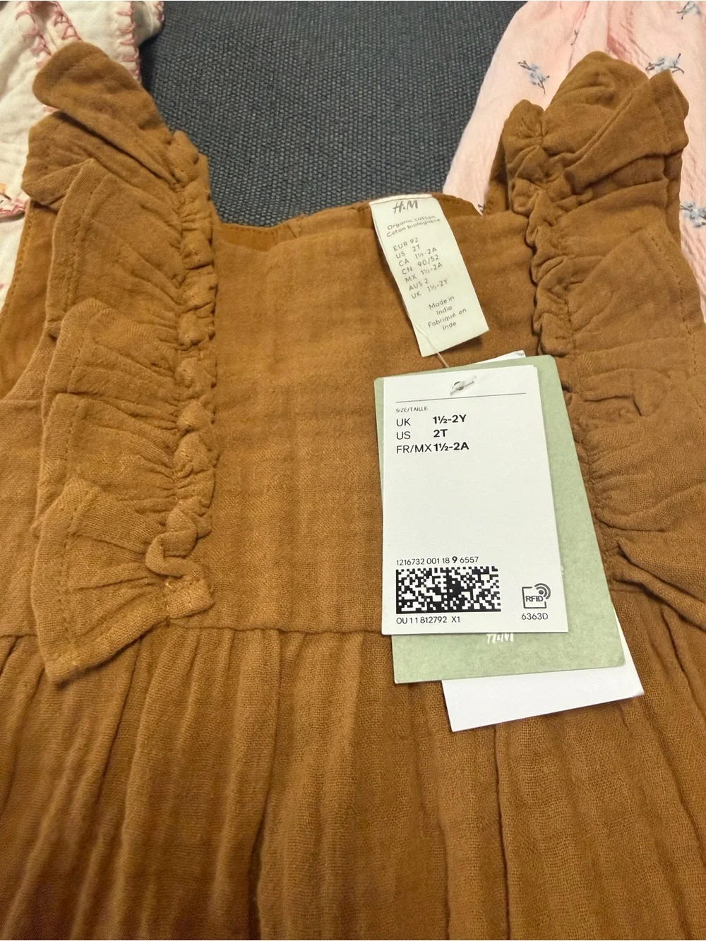 NWT H&M RUFFLE-TRIMMED MUSLIN ROMPER SUITS Sz 2T